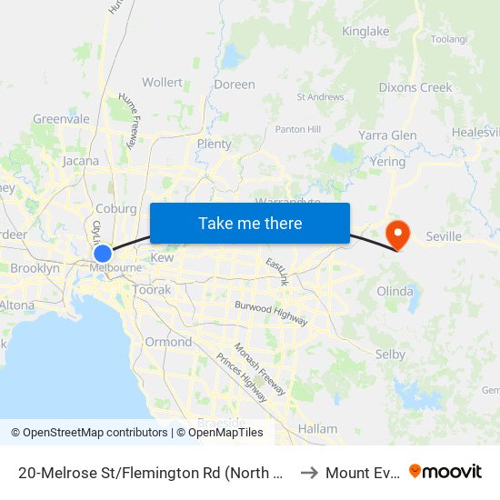 20-Melrose St/Flemington Rd (North Melbourne) to Mount Evelyn map