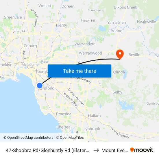 47-Shoobra Rd/Glenhuntly Rd (Elsternwick) to Mount Evelyn map