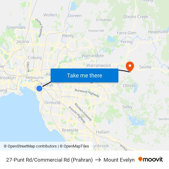 27-Punt Rd/Commercial Rd (Prahran) to Mount Evelyn map
