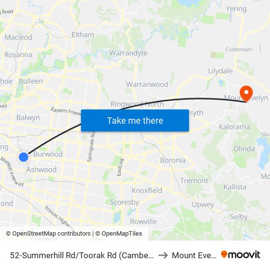 52-Summerhill Rd/Toorak Rd (Camberwell) to Mount Evelyn map