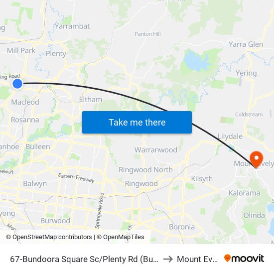 67-Bundoora Square Sc/Plenty Rd (Bundoora) to Mount Evelyn map