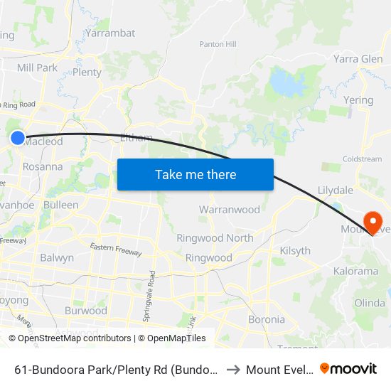 61-Bundoora Park/Plenty Rd (Bundoora) to Mount Evelyn map