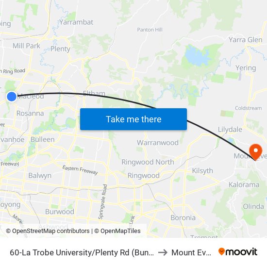 60-La Trobe University/Plenty Rd (Bundoora) to Mount Evelyn map
