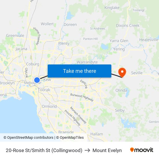 20-Rose St/Smith St (Collingwood) to Mount Evelyn map