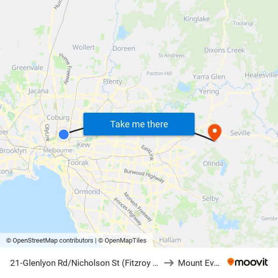 21-Glenlyon Rd/Nicholson St (Fitzroy North) to Mount Evelyn map