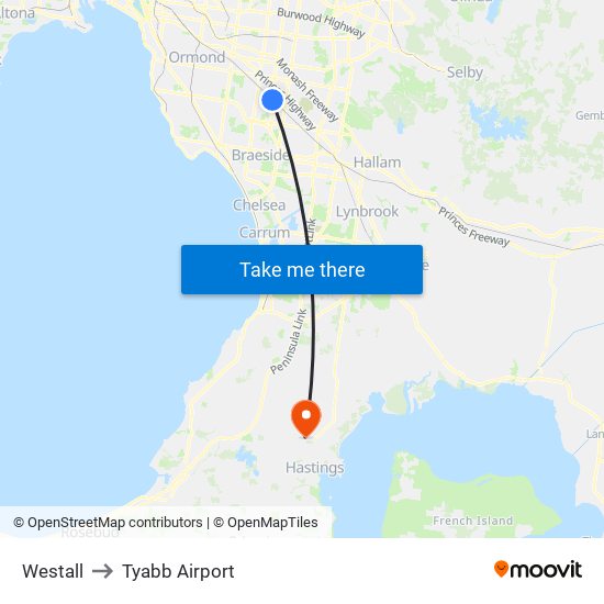 Westall to Tyabb Airport map