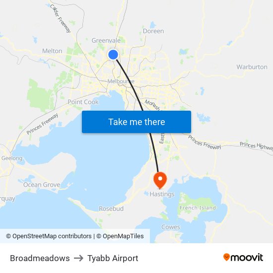 Broadmeadows to Tyabb Airport map