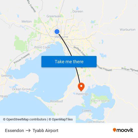 Essendon to Tyabb Airport map