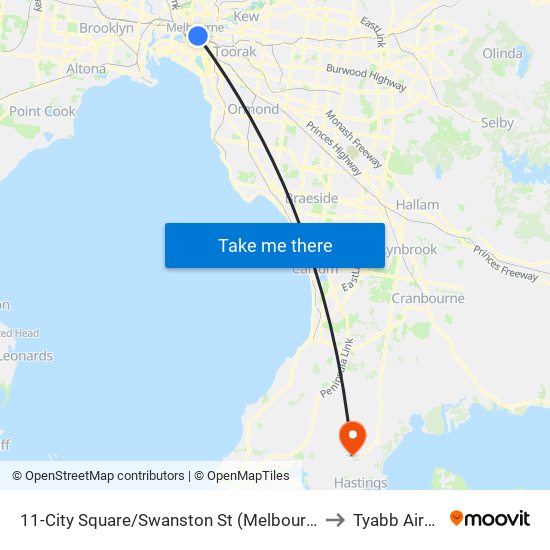 11-City Square/Swanston St (Melbourne City) to Tyabb Airport map