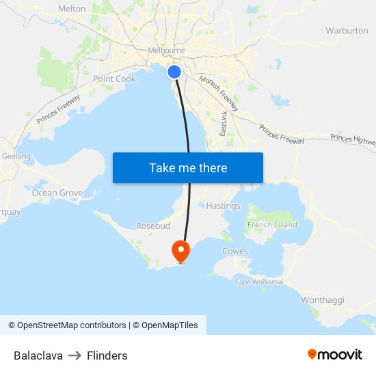 Balaclava to Flinders map