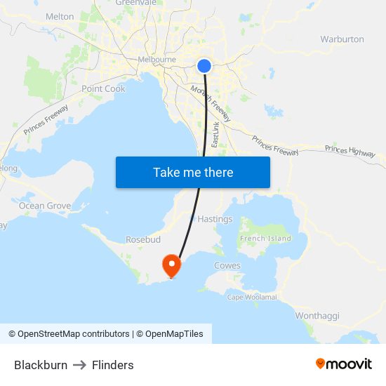 Blackburn to Flinders map