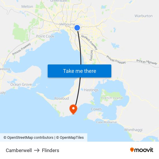 Camberwell to Flinders map