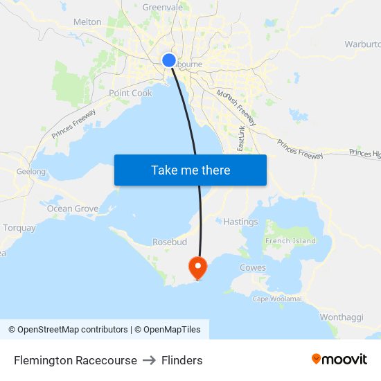 Flemington Racecourse to Flinders map