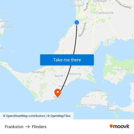 Frankston to Flinders map