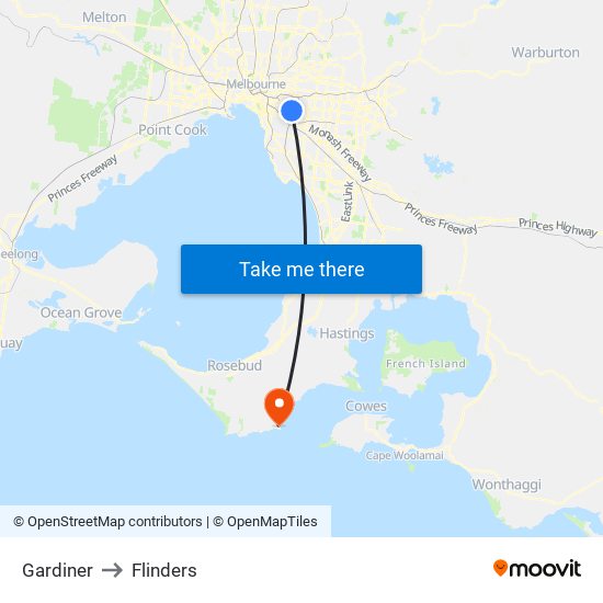 Gardiner to Flinders map