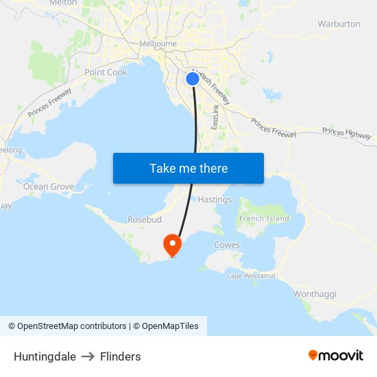 Huntingdale to Flinders map