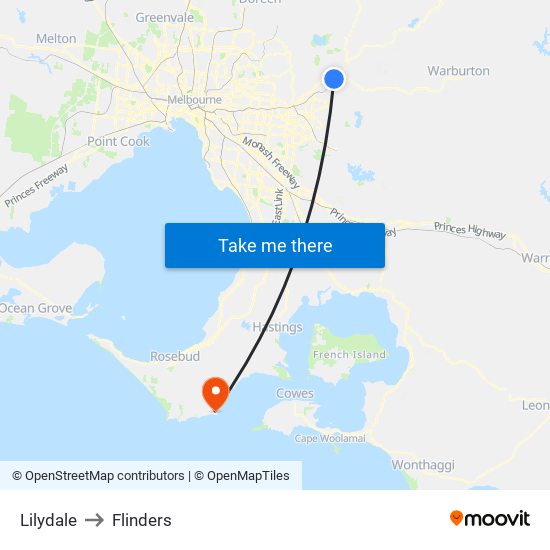 Lilydale to Flinders map