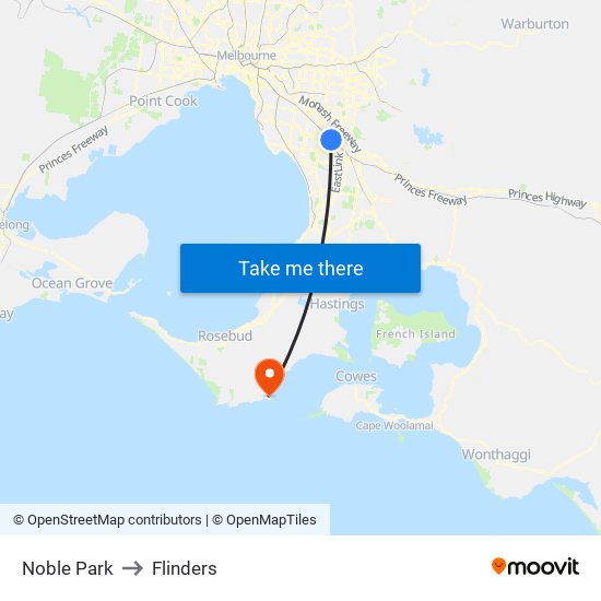 Noble Park to Flinders map