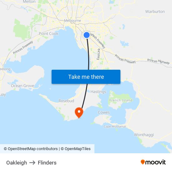 Oakleigh to Flinders map