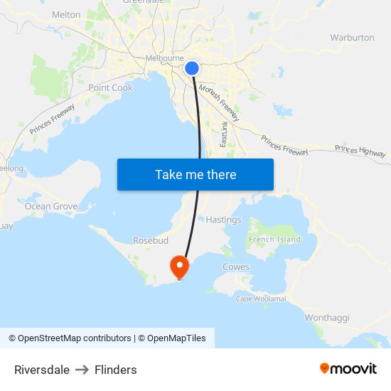 Riversdale to Flinders map