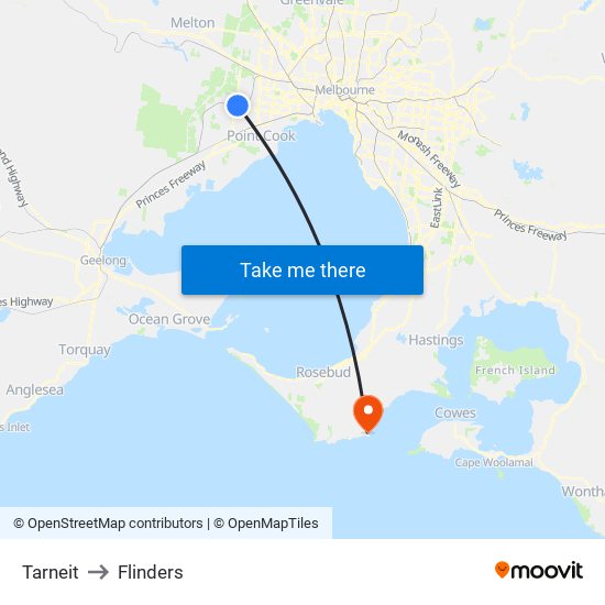 Tarneit to Flinders map