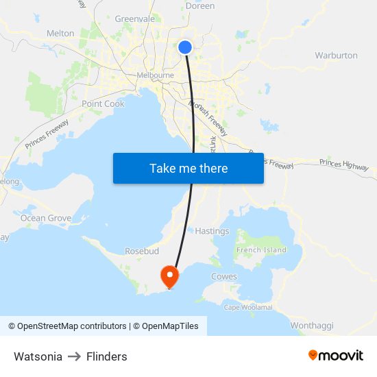 Watsonia to Flinders map