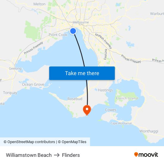 Williamstown Beach to Flinders map