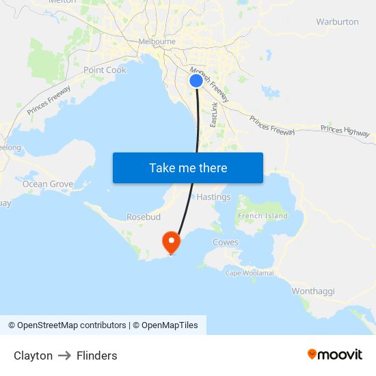 Clayton to Flinders map