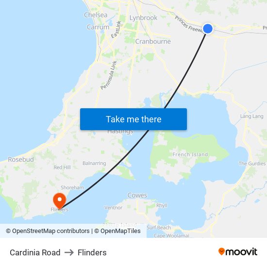 Cardinia Road to Flinders map