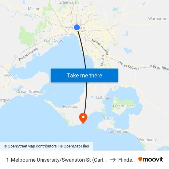 1-Melbourne University/Swanston St (Carlton) to Flinders map