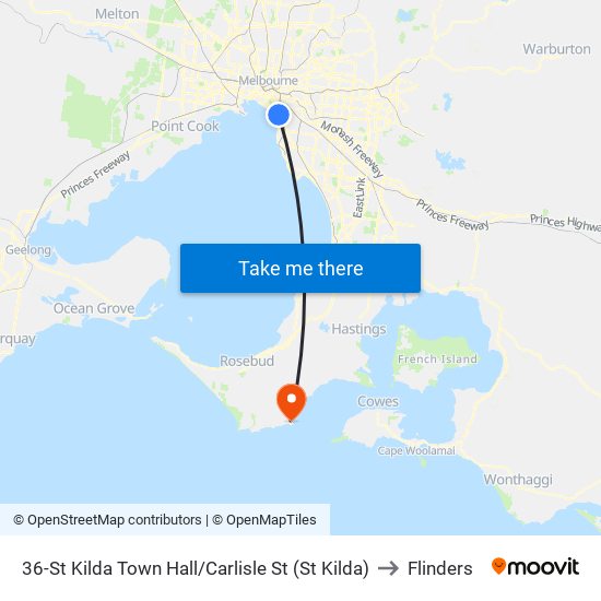 36-St Kilda Town Hall/Carlisle St (St Kilda) to Flinders map