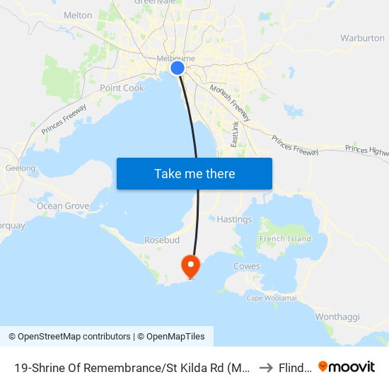 19-Shrine Of Remembrance/St Kilda Rd (Melbourne City) to Flinders map