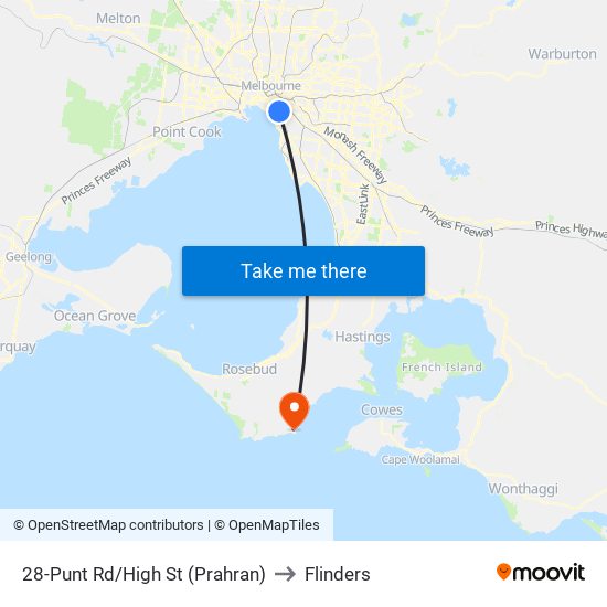 28-Punt Rd/High St (Prahran) to Flinders map