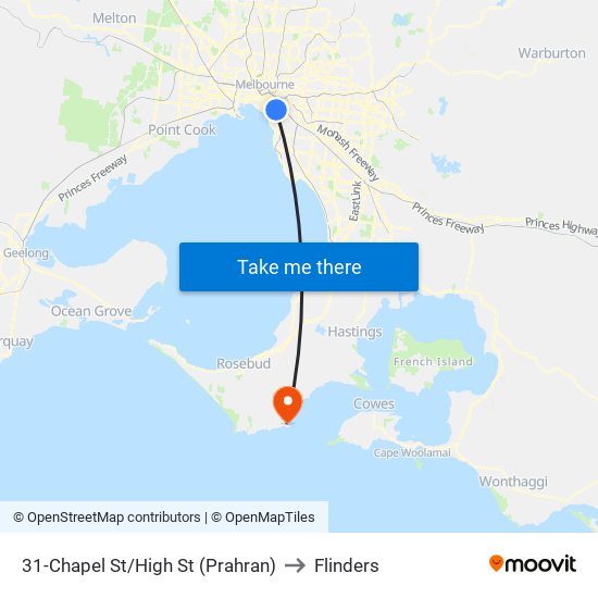 31-Chapel St/High St (Prahran) to Flinders map