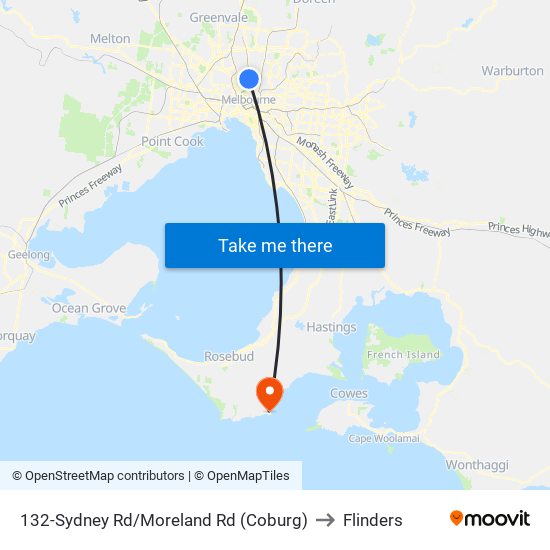 132-Sydney Rd/Moreland Rd (Coburg) to Flinders map