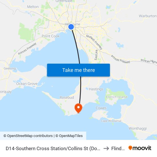 D14-Southern Cross Station/Collins St (Docklands) to Flinders map