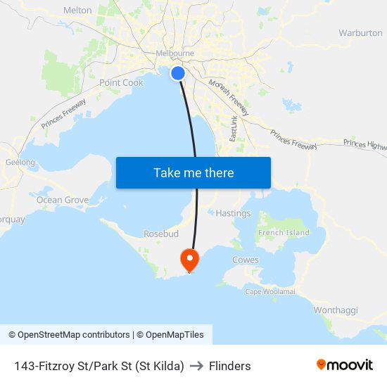 143-Fitzroy St/Park St (St Kilda) to Flinders map