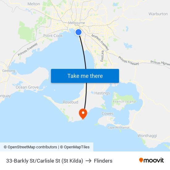 33-Barkly St/Carlisle St (St Kilda) to Flinders map