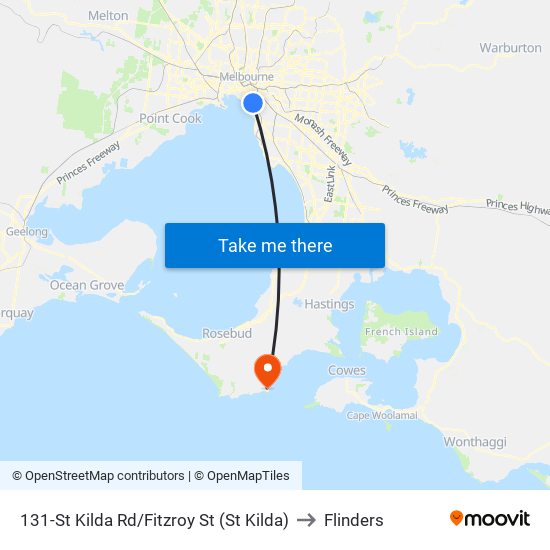 131-St Kilda Rd/Fitzroy St (St Kilda) to Flinders map