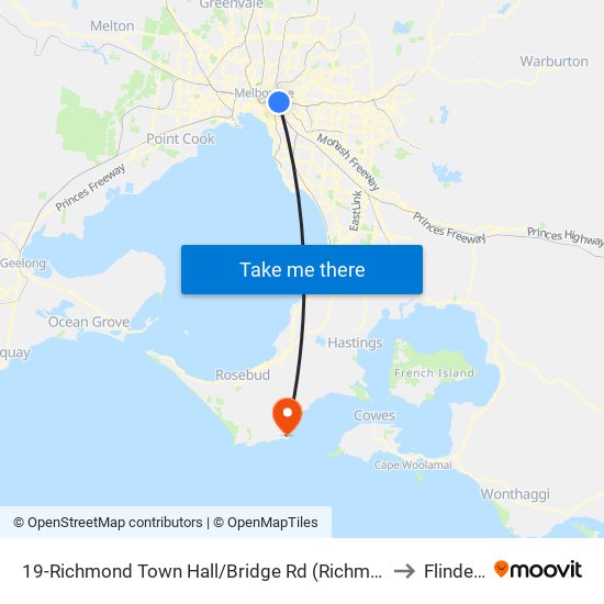 19-Richmond Town Hall/Bridge Rd (Richmond) to Flinders map