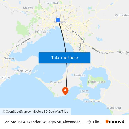 25-Mount Alexander College/Mt Alexander Rd (Travancore) to Flinders map