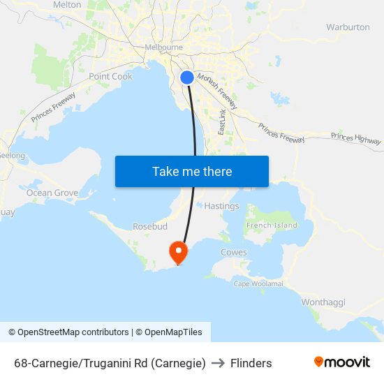 68-Carnegie/Truganini Rd (Carnegie) to Flinders map