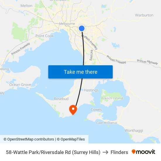 58-Wattle Park/Riversdale Rd (Surrey Hills) to Flinders map