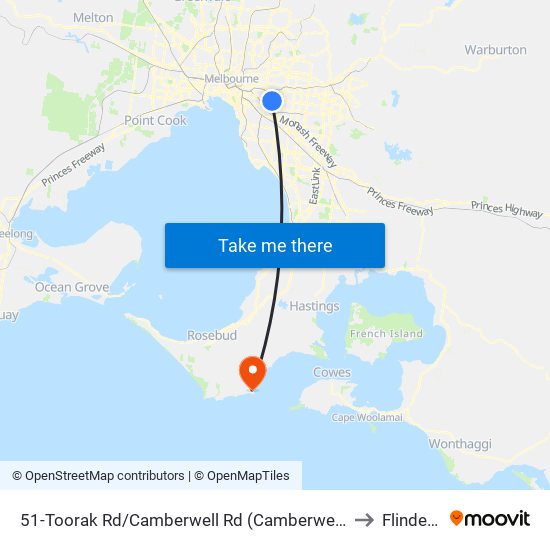 51-Toorak Rd/Camberwell Rd (Camberwell) to Flinders map