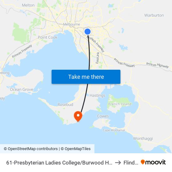 61-Presbyterian Ladies College/Burwood Hwy (Burwood) to Flinders map