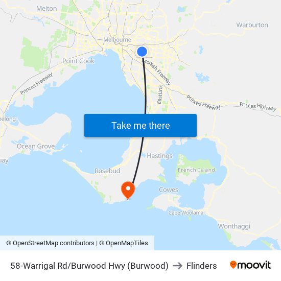 58-Warrigal Rd/Burwood Hwy (Burwood) to Flinders map