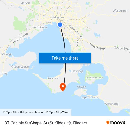 37-Carlisle St/Chapel St (St Kilda) to Flinders map