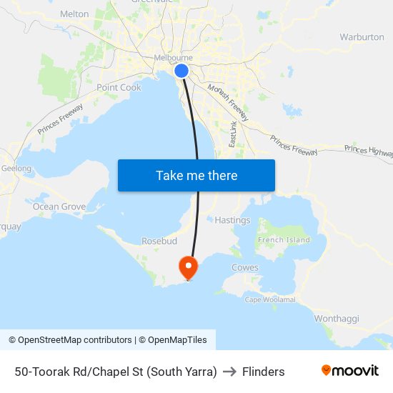 50-Toorak Rd/Chapel St (South Yarra) to Flinders map