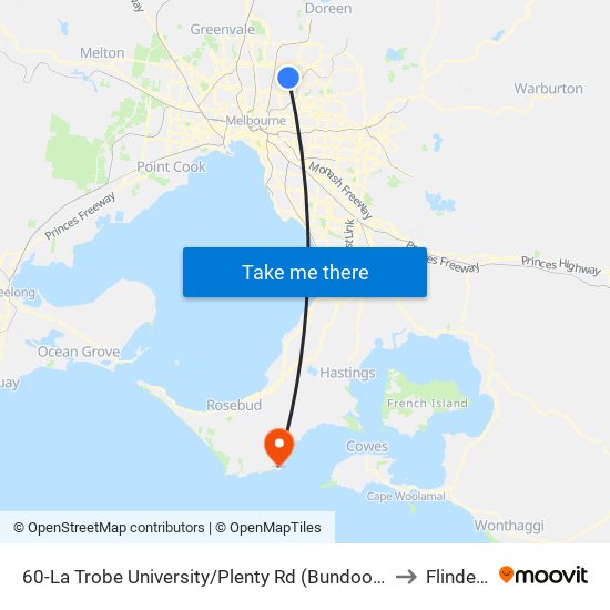 60-La Trobe University/Plenty Rd (Bundoora) to Flinders map