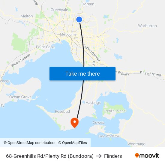 68-Greenhills Rd/Plenty Rd (Bundoora) to Flinders map